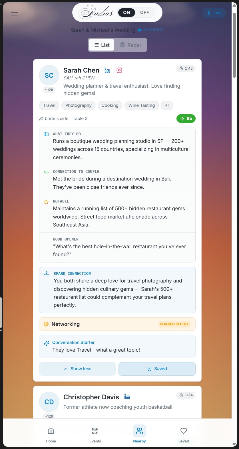 AI Profile Cards — Spark Score, shared interests, conversation starters