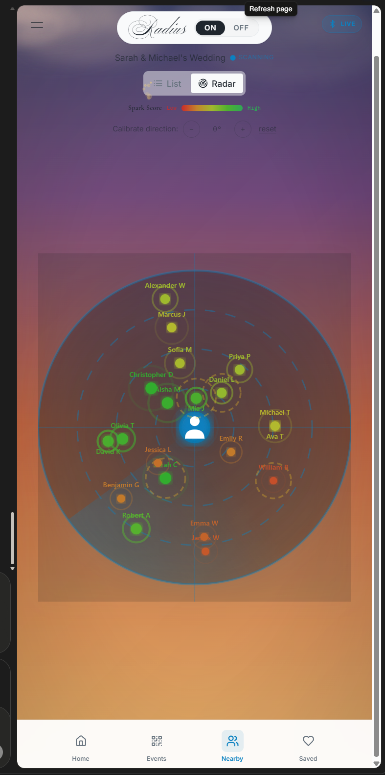 Proximity Radar — Live BLE map of nearby attendees